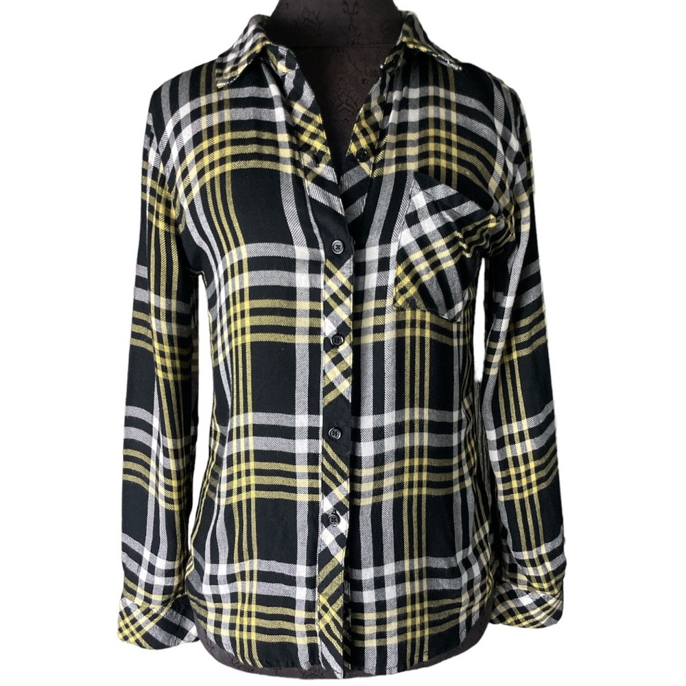 Rails Hunter Plaid button down shirt XS black/yellow plaid print with pocket